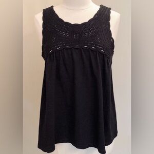 Design 365 Black Crochet Knit Lace Sleeveless Casual Babydoll Tank Top Size L